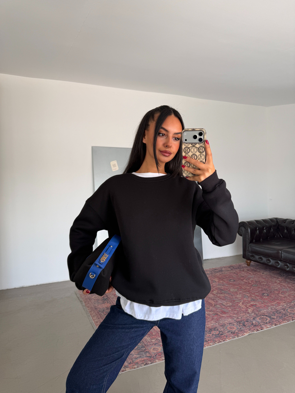 Düz Basic Sweatshırt - Siyah