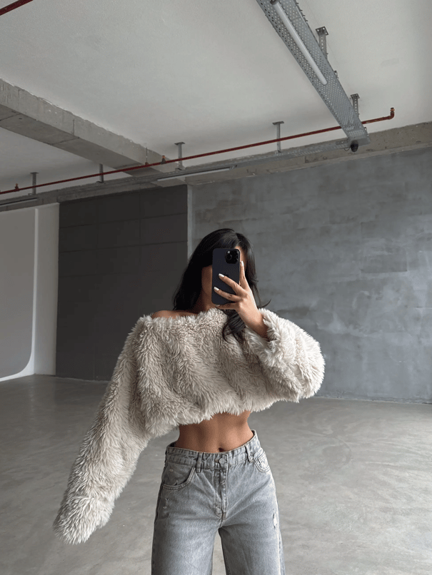 Peluş Crop Kazak Taş - Taş