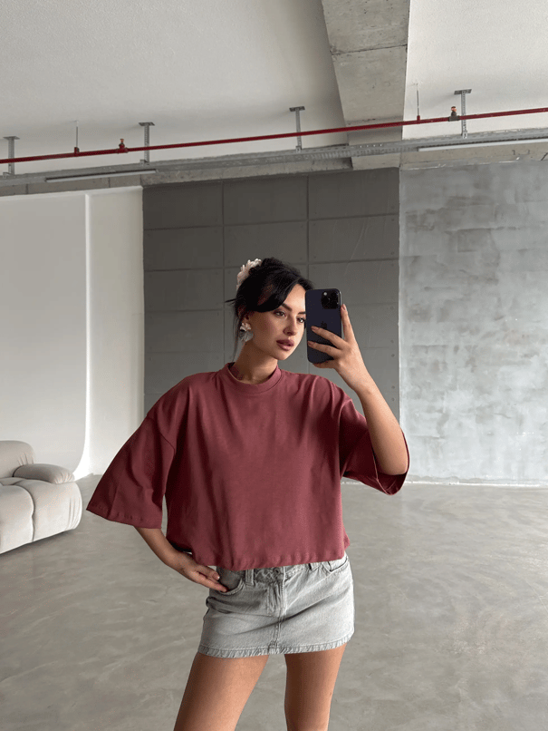 Oversize Basic Crop - Gül Kurusu