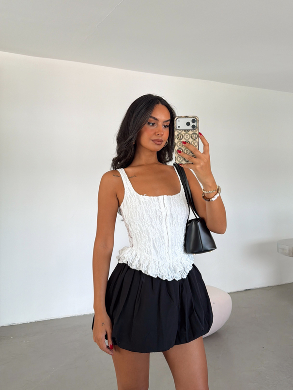 Korse Dantel Crop Top - Beyaz