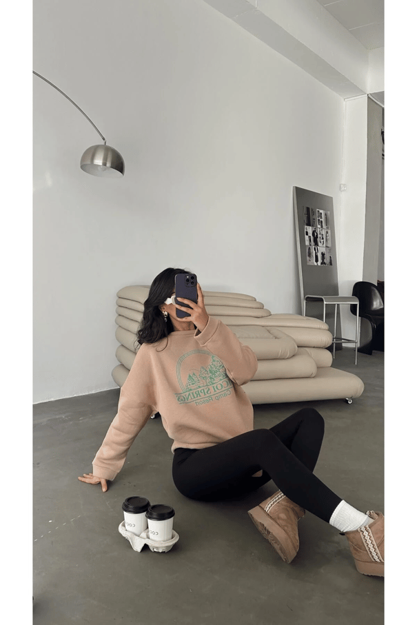 Unicoi Springs Üç İplik Oversize Sweat Vizon - Vizon