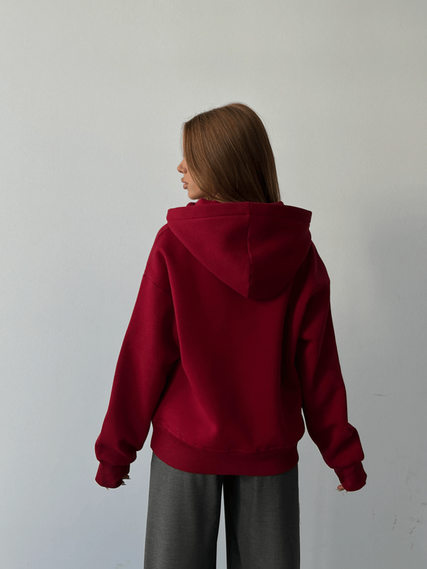 Kapüşonlu Sweatshırt Bordo - Bordo