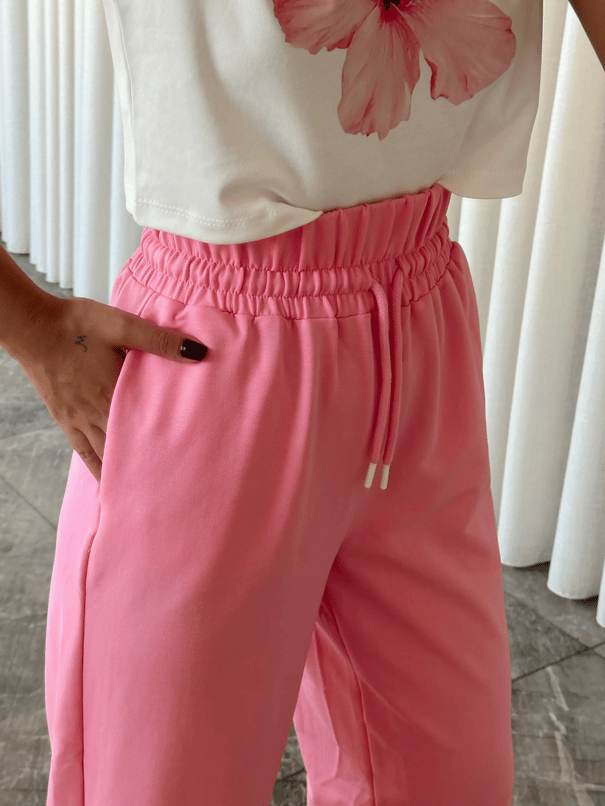 Bel Lastik Detay Palazzo Eşofman - Pembe
