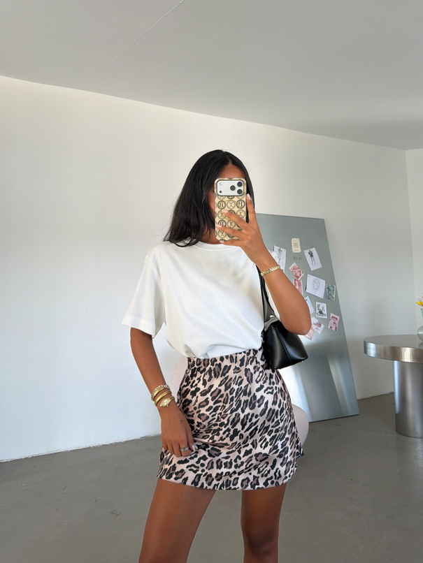 Saten Mini Etek - Leopar