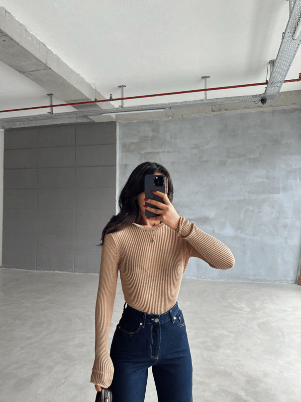 Arya Bisiklet Yaka Basic Triko Vizon - Vizon