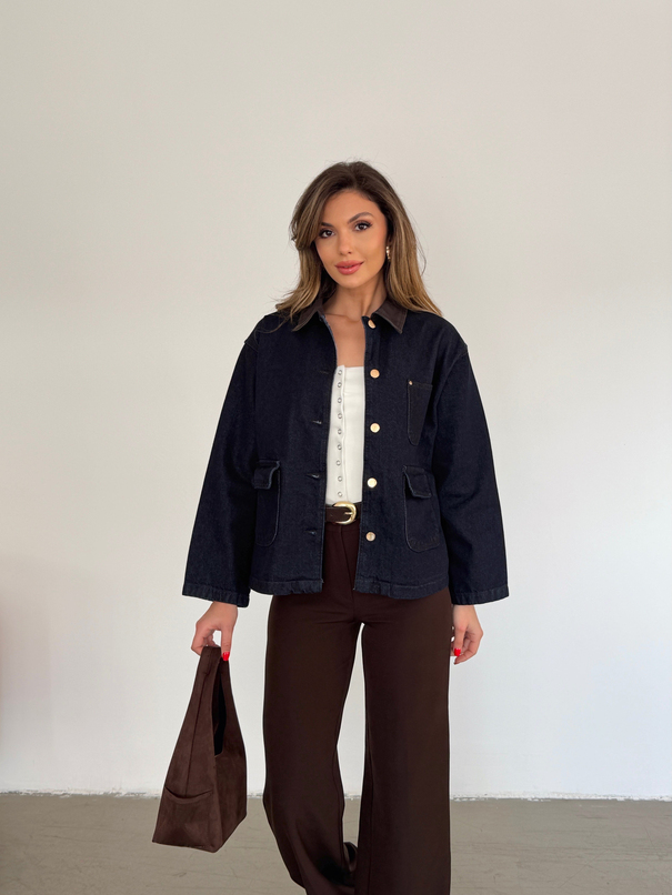 Garnili Denim Ceket - Lacivert