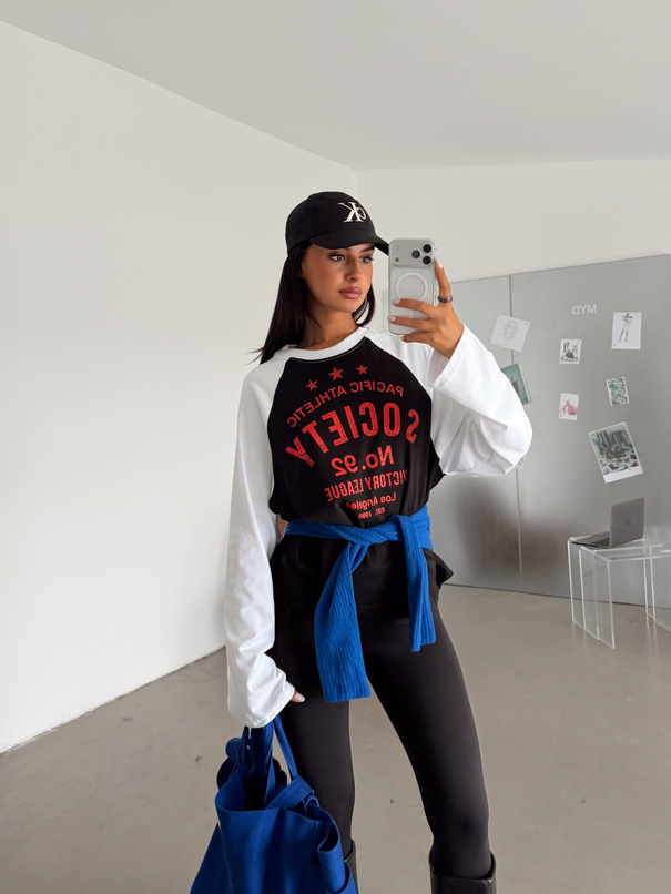 Society Baskılı Uzun Kol Basic Sweat - Siyah