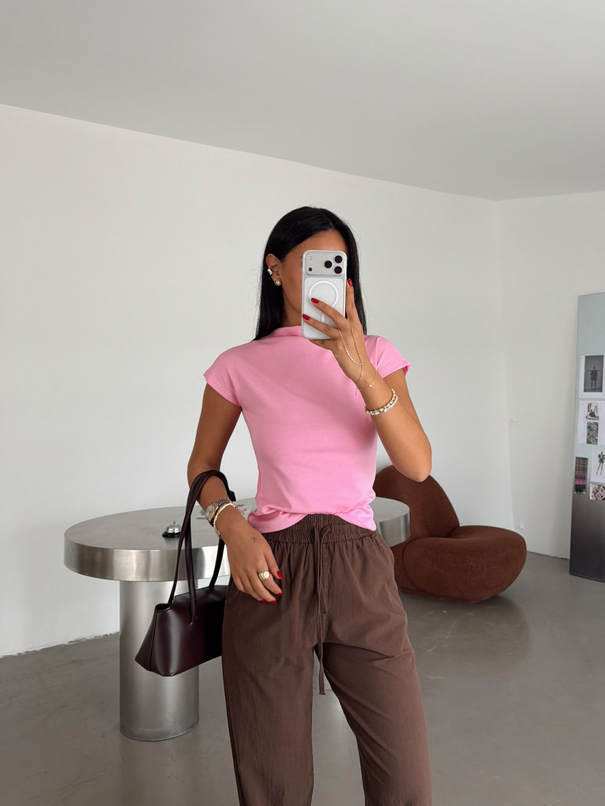 Dik Yaka Modal Bluz - Pembe