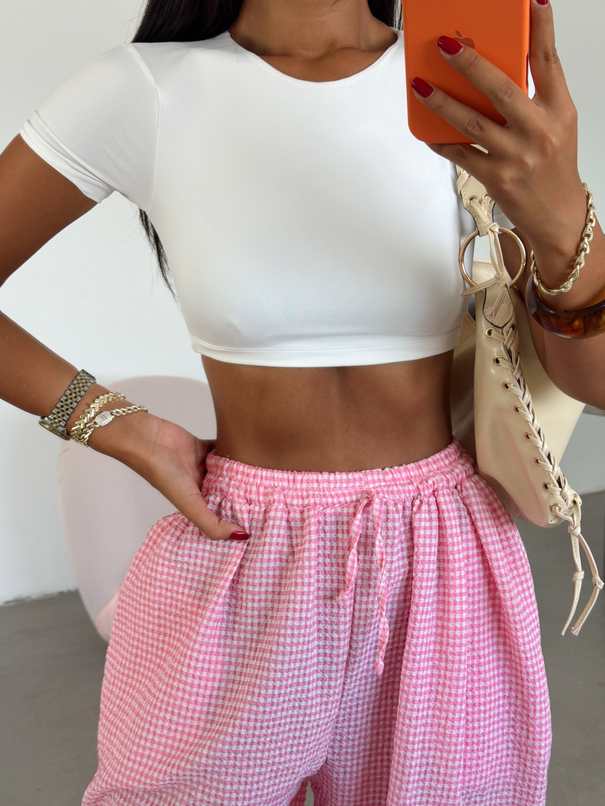Çift Kat Crop Basic -Beyaz