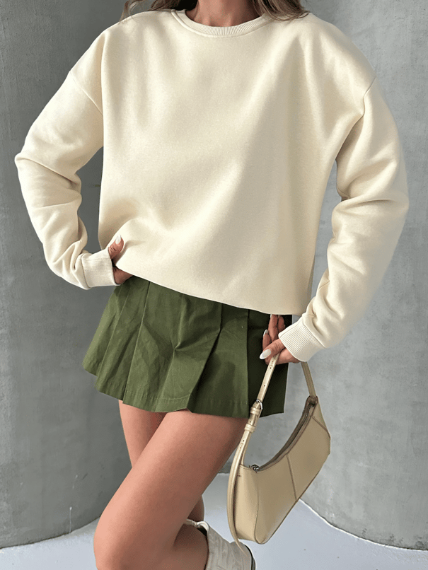 Düz Basic Sweatshırt - Taş