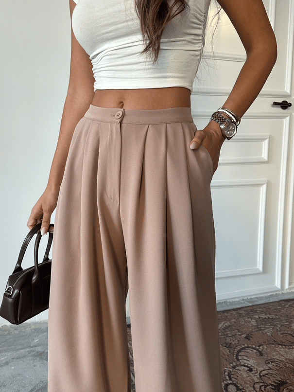 Nadia Pileli Pantolon Vizon - Vizon