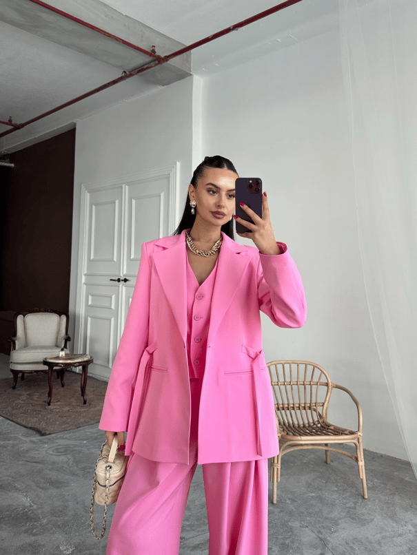 Ceket Yelek Pantolon 3lü Takım - Pembe