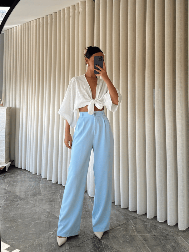 Bel Lastik Palazzo Pantolon - Bebe Mavi