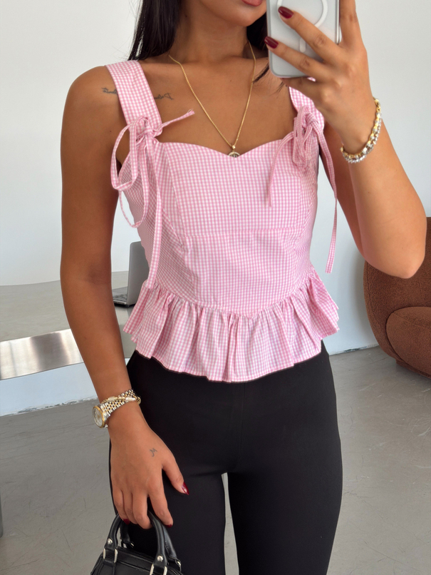Sırt Bağlamalı Korse Crop - Pembe