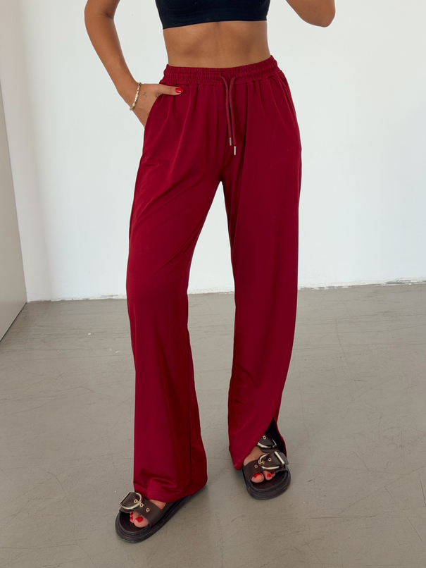 Sandy Yırtmaçlı Pantolon - Bordo