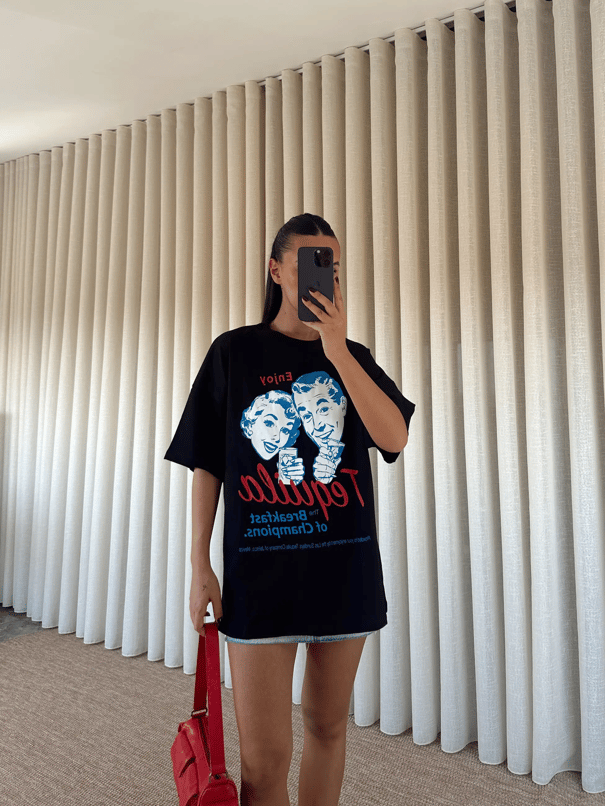 Tequila Baskılı Tshirt Siyah - Siyah