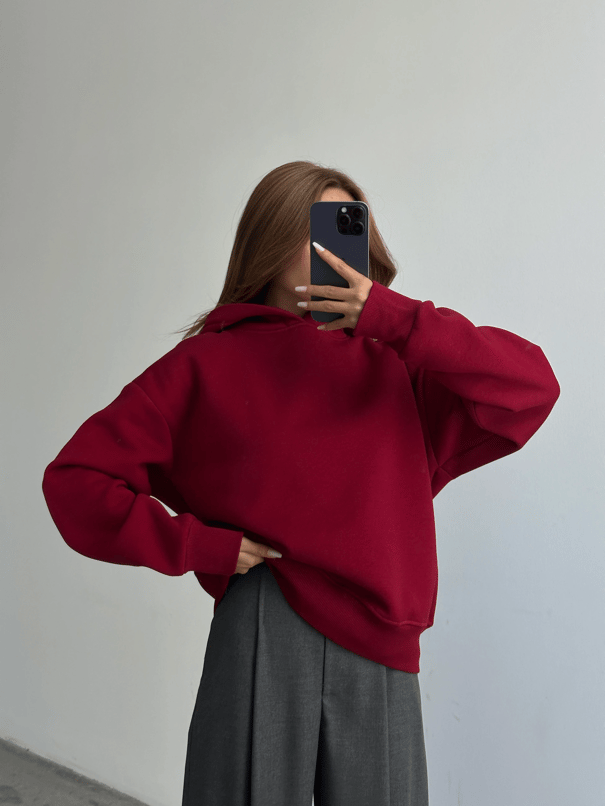 Kapüşonlu Sweatshırt Bordo - Bordo