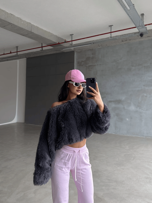 Peluş Crop Kazak Füme - Füme