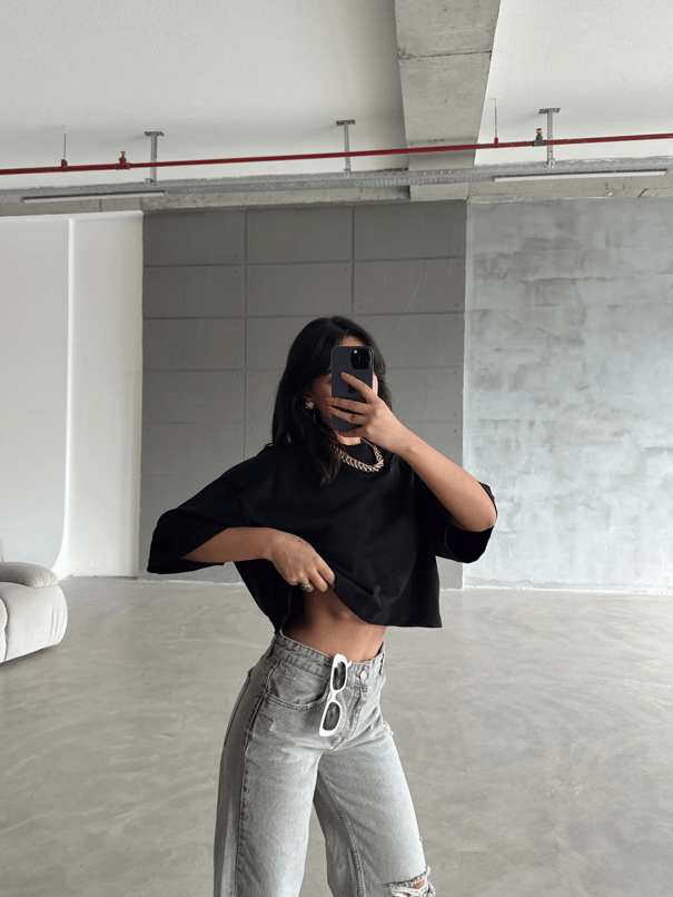 Oversize Basic Crop - Siyah