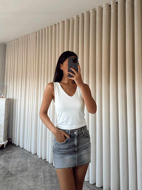 V Yaka Tulumlu Atlet - Beyaz