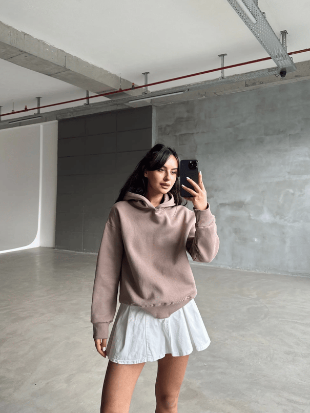 Kapüşonlu Sweatshırt Vizon - Vizon