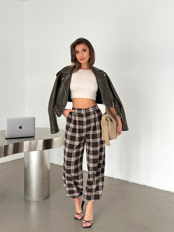 Ekose Jogger Pantolon - Kahve