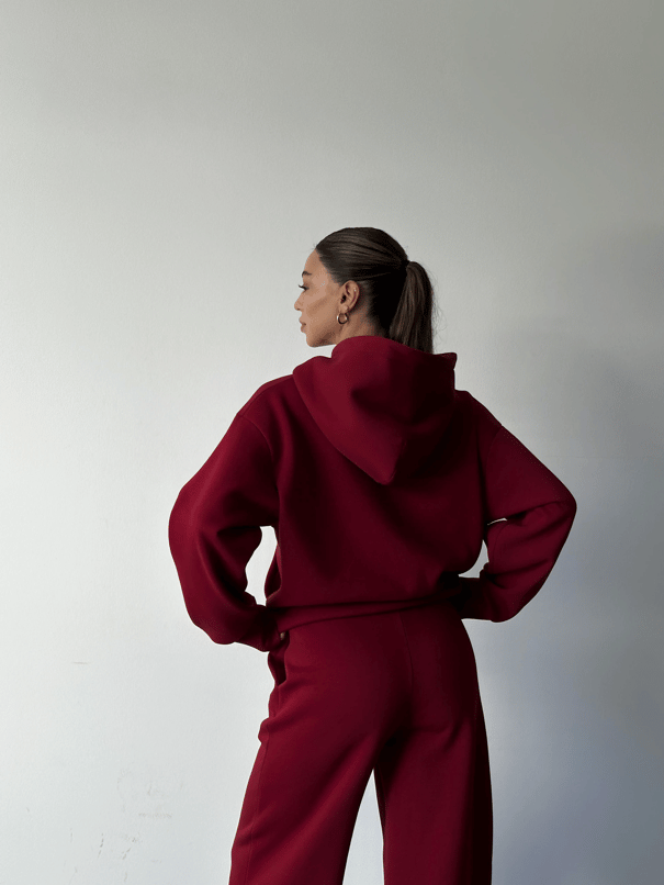 Mr. Winston Kapüşonlu Sweat Takım Bordo - Bordo