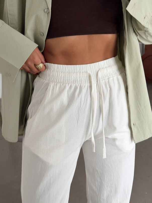 İnce Gabardin Kumaş Pantolon - Beyaz