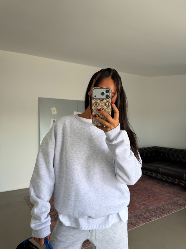 Düz Basic Sweatshırt - Gri