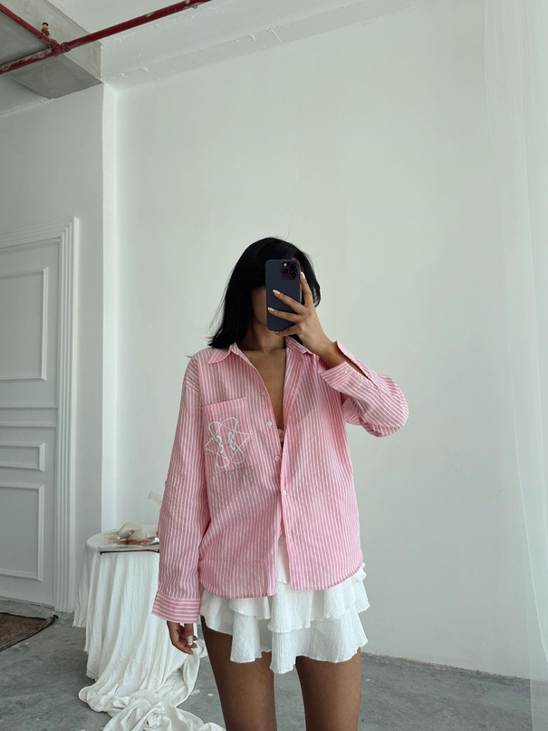 Nakış Detaylı Gömlek - Pembe
