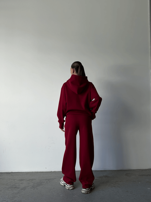Mr. Winston Kapüşonlu Sweat Takım Bordo - Bordo