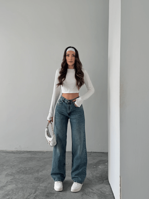Vintage Wide Leg Jean Pantolon - Mavi