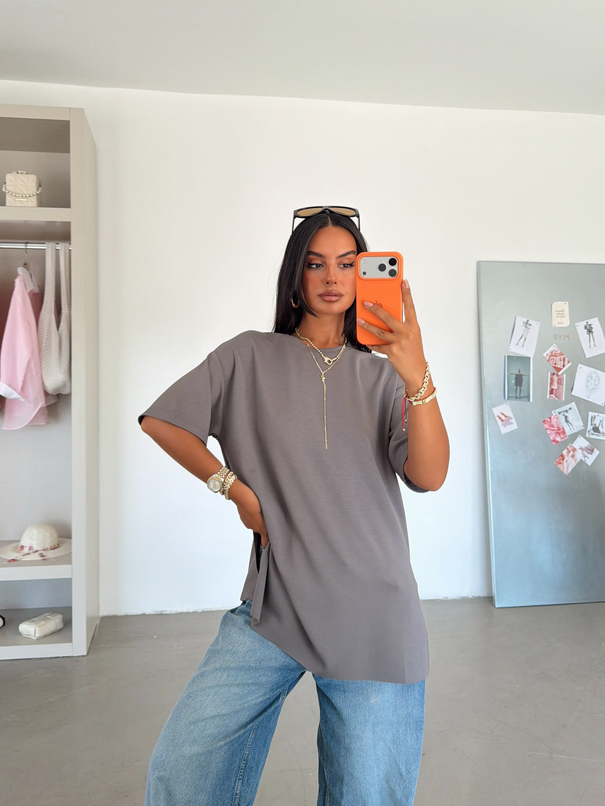 Yan Yırtmaç Oversize Basic - Antrasit