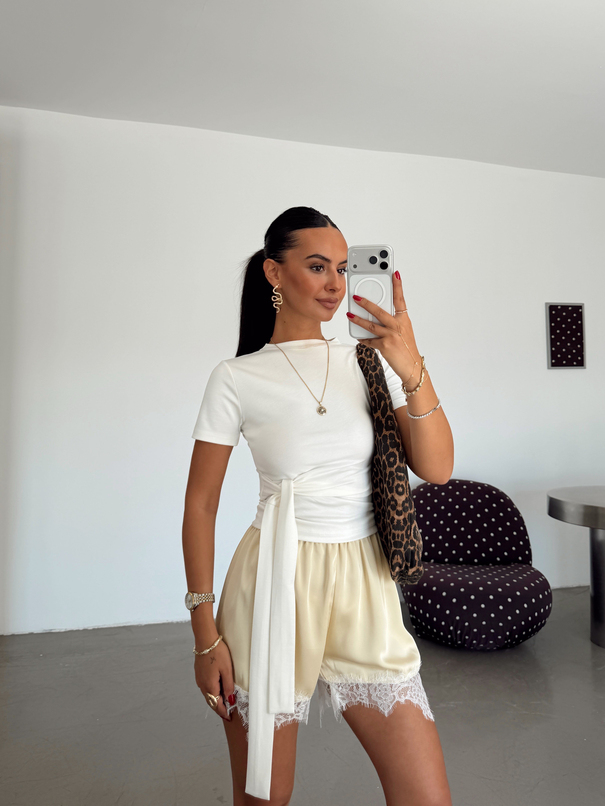 Modal Düğümlü Basic T-shirt - Beyaz