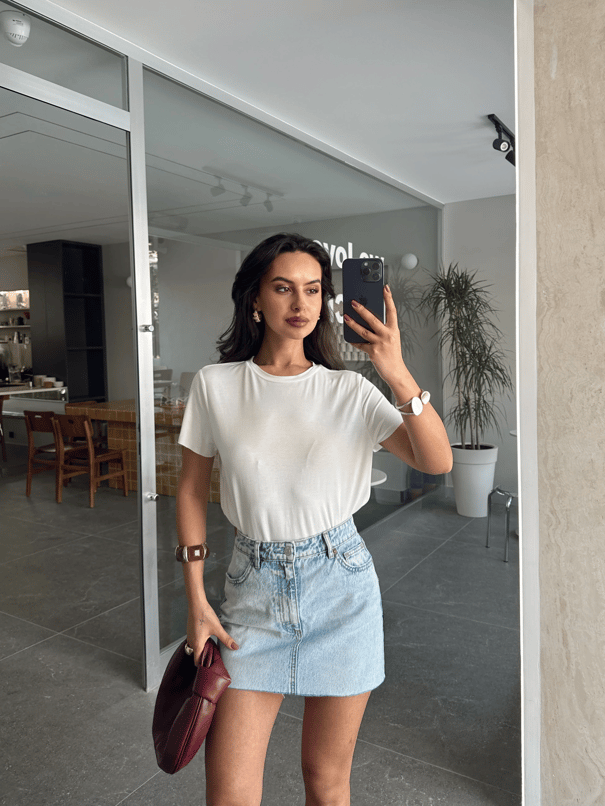 Dikişsiz Bisiklet Yaka Basic - Beyaz