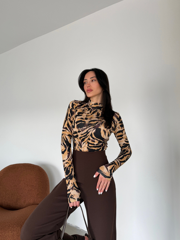 Desenli Balıkçı Bluz - Vizon Batik