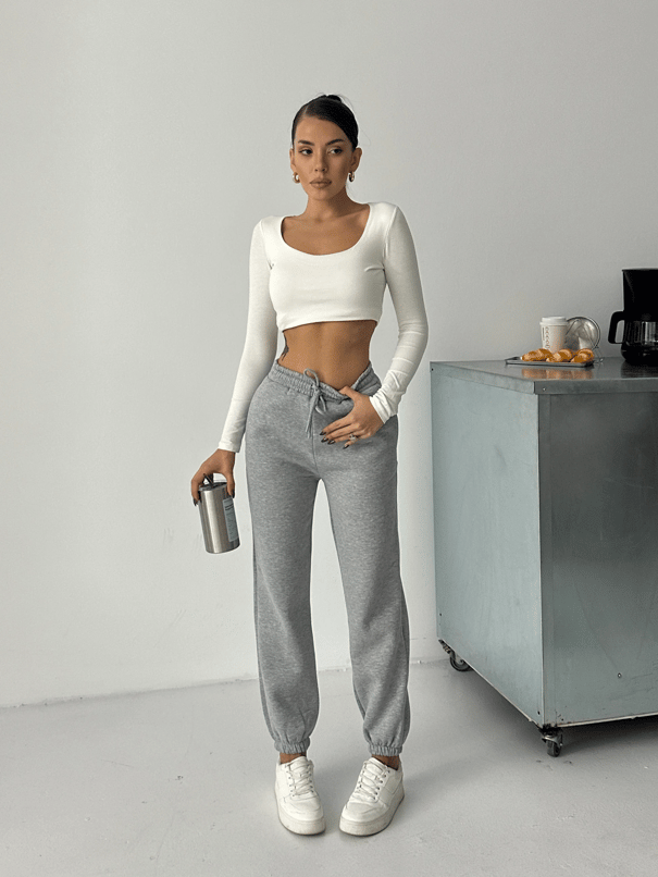 Bel Lastik Jogger Eşofman Gri Melanj - Gri Melanj