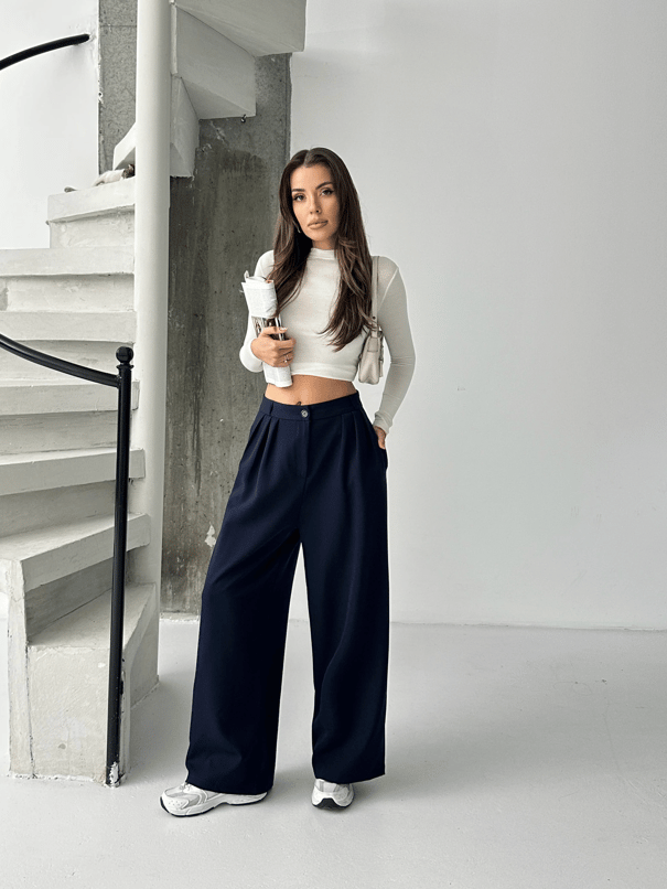 Üç Pile Palazzo Pantolon - Lacivert