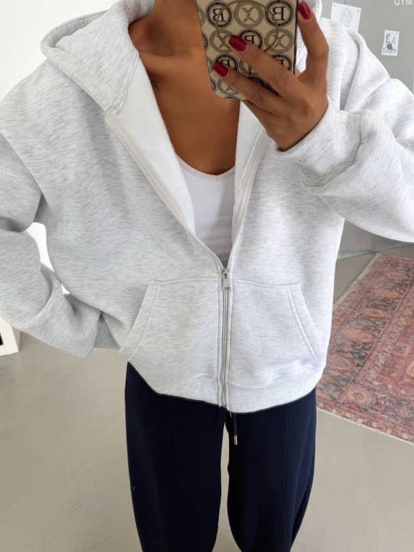 Fermuarlı Cepli Sweat - Gri