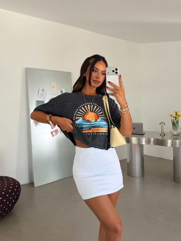 Baskılı Yıkama Basic T-shirt - Füme