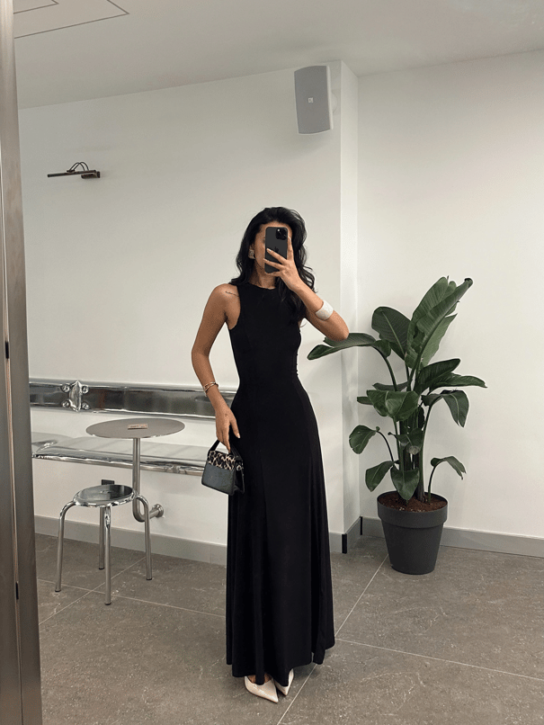 Sıfır Kol Maxi Elbise - Siyah