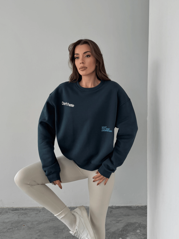 Bisiklet Yaka Baskılı Sweat - Petrol Mavisi