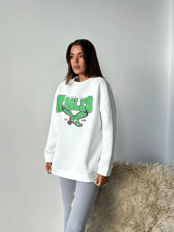 Eagles Üç İplik Oversize Sweat Beyaz - Beyaz