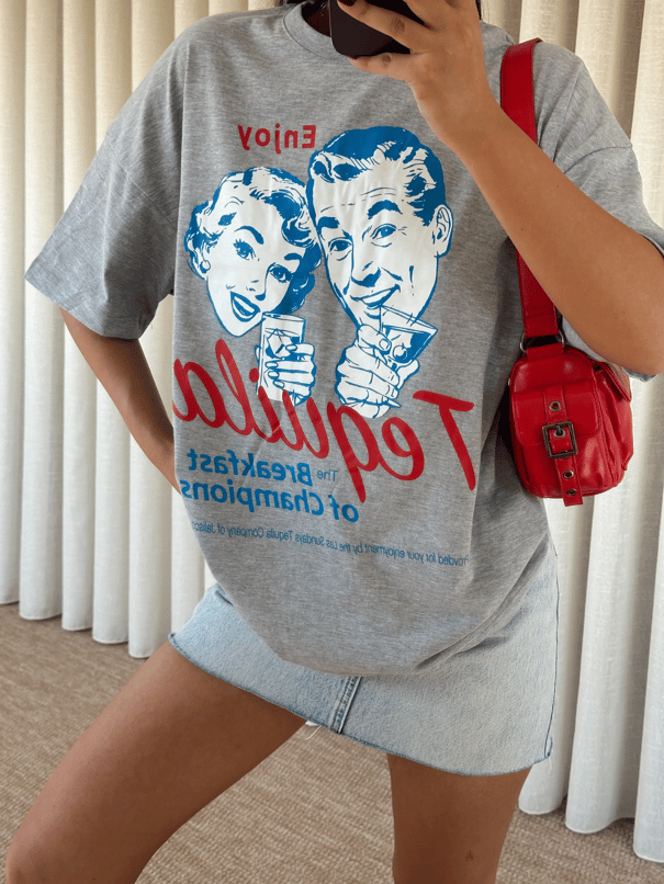 Tequila Baskılı Tshirt Gri - Gri