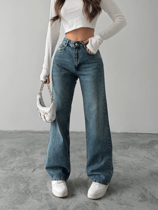 Vintage Wide Leg Jean Pantolon - Mavi