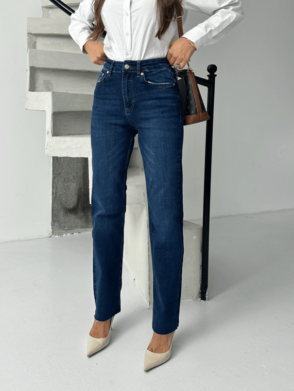 Paça Kesik Likralı Straight Jean - Lacivert