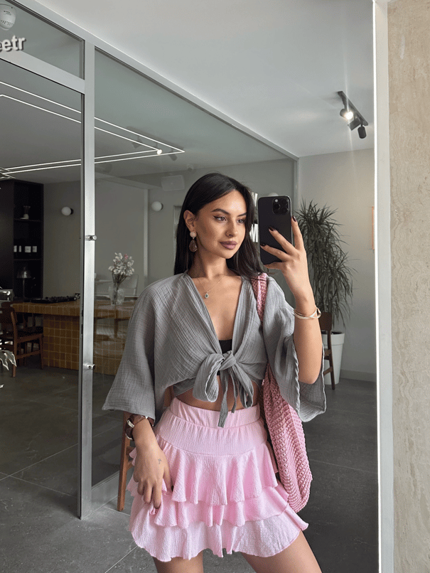 Müslin Kimono Bluz - Gri