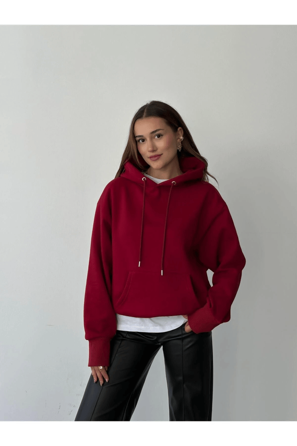 Kanguru İpli Sweat Bordo - Bordo