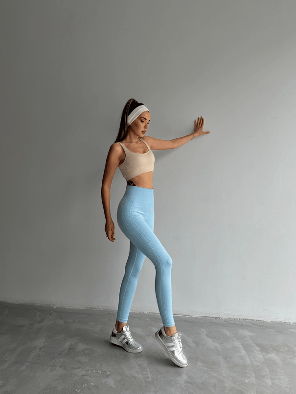 Yan Çizgi Esnek Tayt Bebe Mavi - Mavi