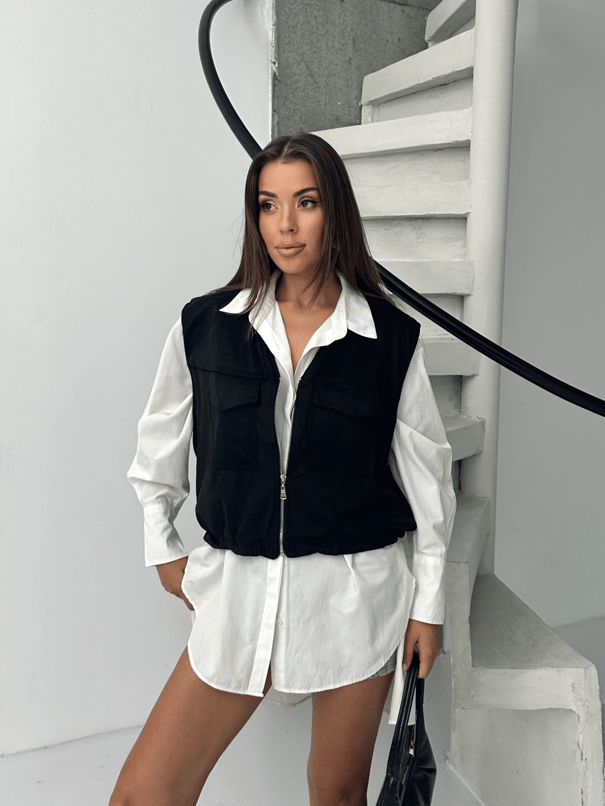 Cep Detay Nubuk Yelek - Siyah